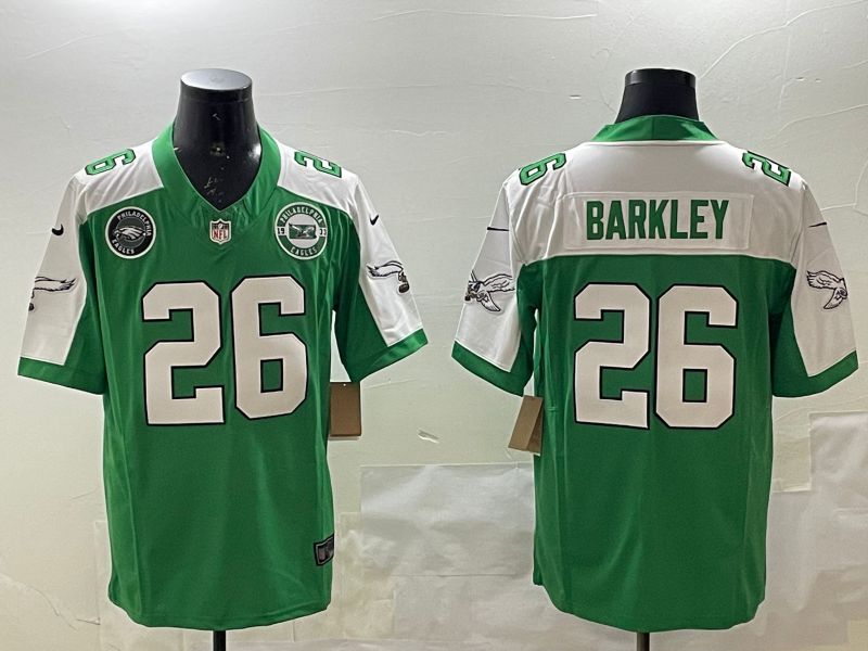 Men Philadelphia Eagles #26 Barkley Green Thanksgiving three generations 2025 Nike Vapor Limited NFL Jersey style 2